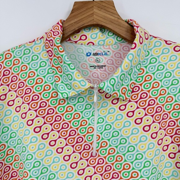 IBKUL Mesh Stretch Collared Quarter Zip Long Sleeve Golf Top in Retro Print XL - Picture 6 of 8